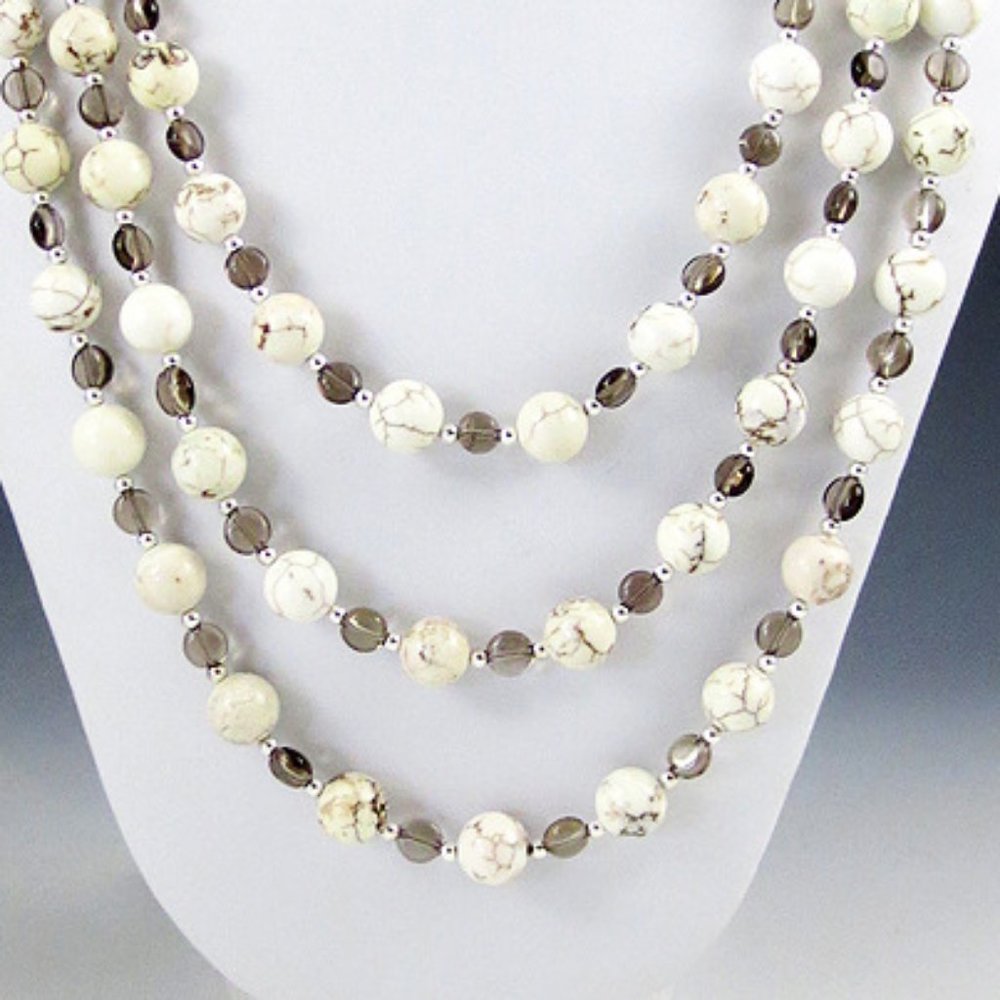 Magnesite, Smoky Quartz, Sterling 3-Necklace Set